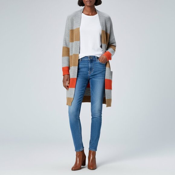 $323 SITA MURT long cardigan sweater alpaca blend striped 38 / M - Picture 2 of 14